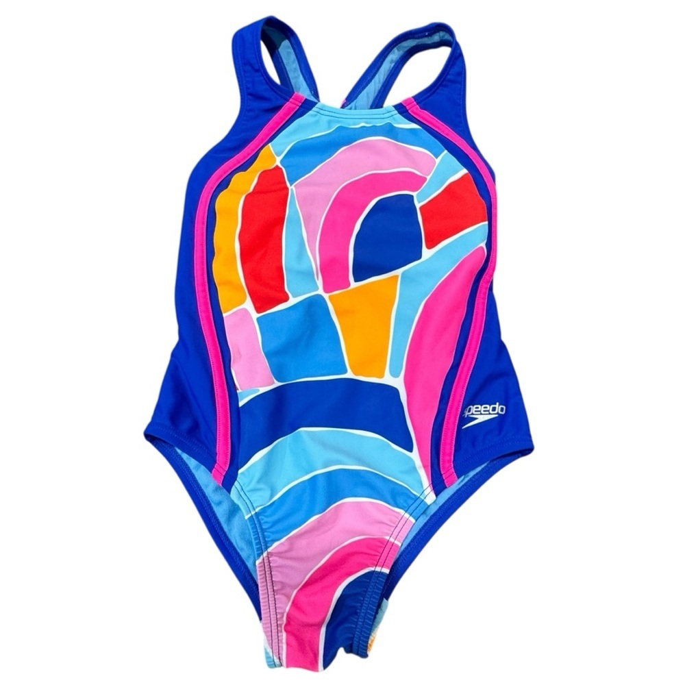 Speedo Kids Girls Racer Back One Piece Swimsuit Size 7 Blue